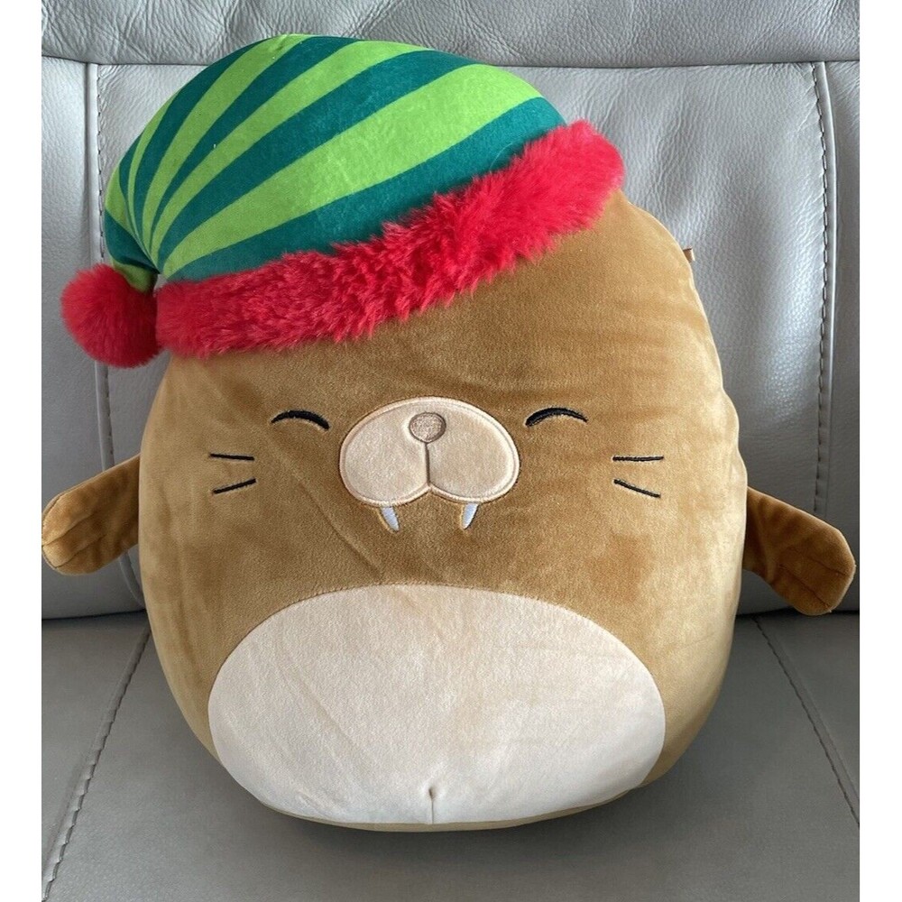 Squishmallows Bruce Walrus Elf Hat Cap Christmas Holiday Winter 14”
